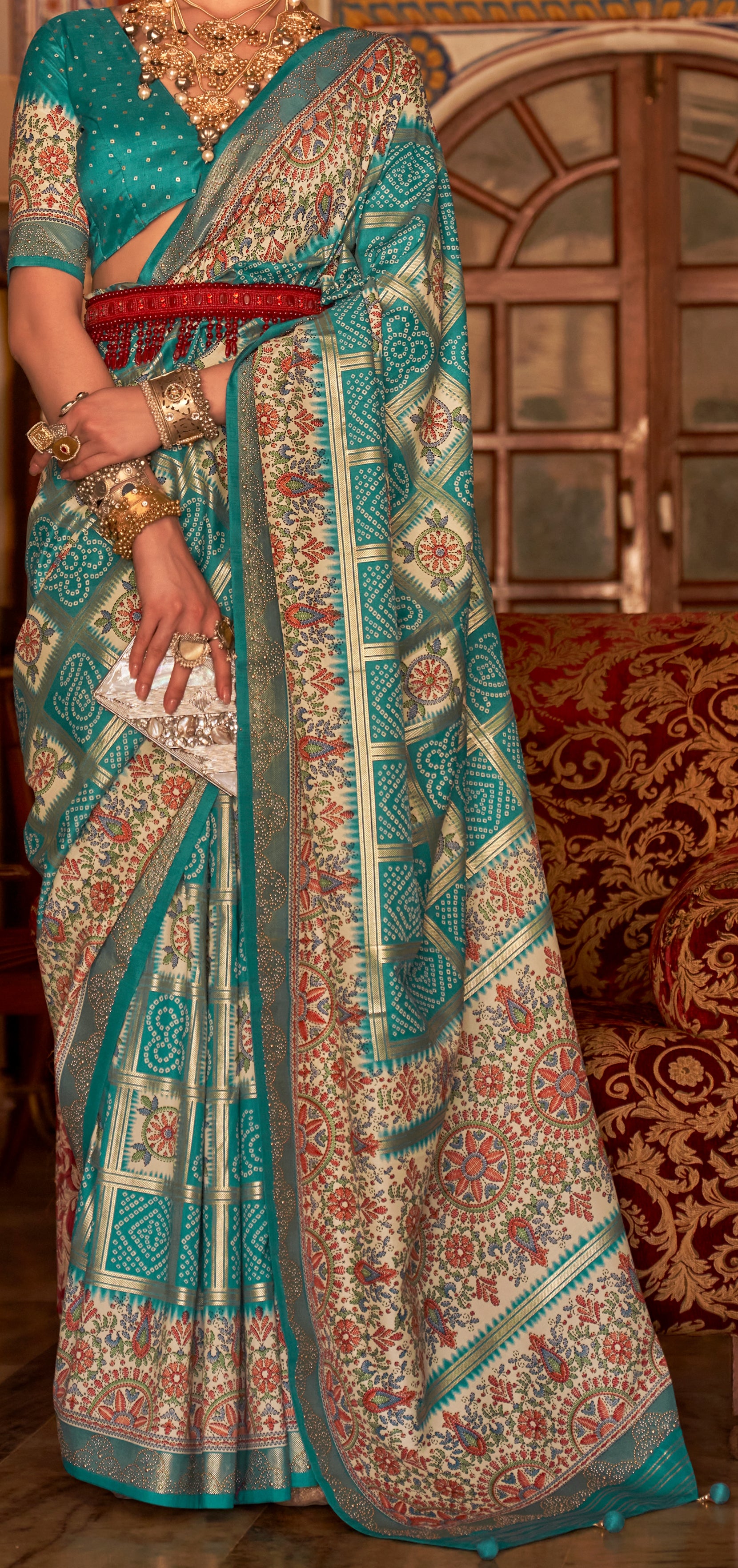 Light Blue Silk Saree in Floreem vacuum finish and Elegant Stud Work | Saree for all occasion