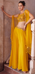 Yellow Designer sharara style inspired dress on pure georgette with detailed mirror, thread, hand embellished work