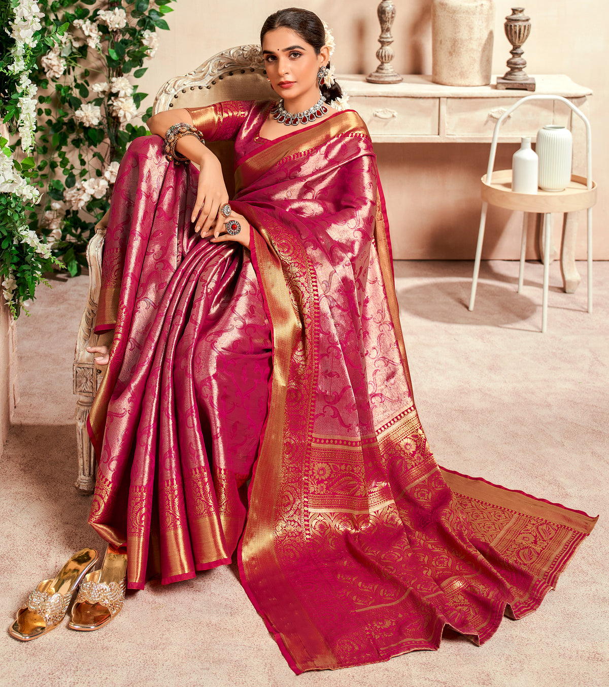 Exclusive designer dark shaded pure silk shimmer shiny saree soft fabric