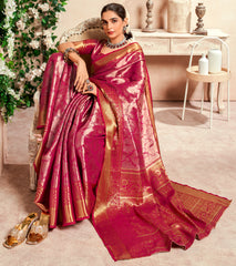 Exclusive designer dark shaded pure silk shimmer shiny saree soft fabric