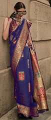 Exclusive contrasting Purple  kashmiri pallu handloom weaving saree on kashmiri modal fabric