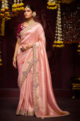 Light Pink Shaded Pure Banarasi Kanjivaram Fabric With Heavy Work Border Saree