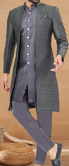 Exclusive Contrasting gray Thread and Detailed Embroidery Work Indo Western, Sherwani | Indian Traditional Mens Wear