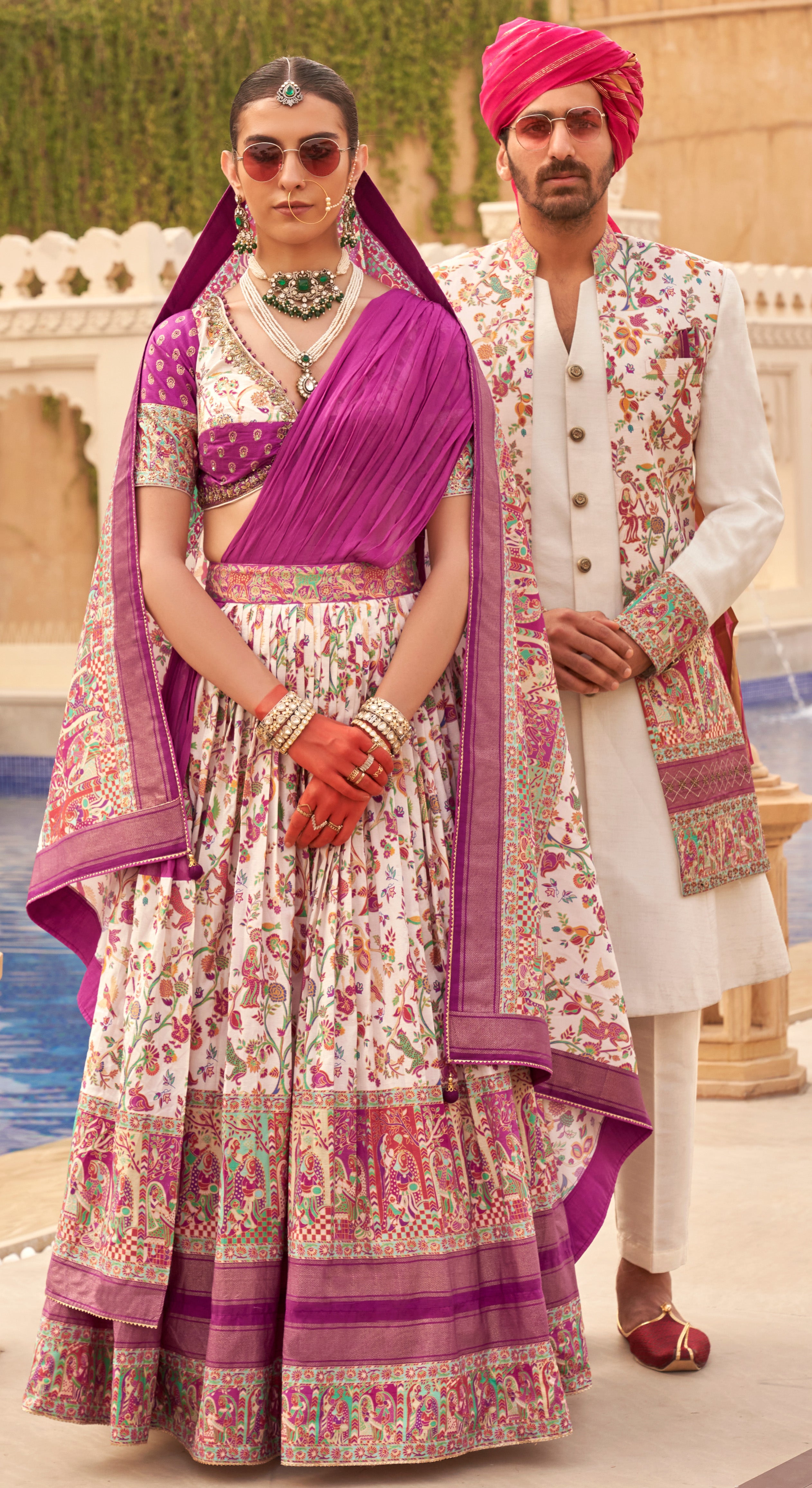 Exclusive latest Pink designer Lehenga in pure pv silk and foil print with detailed embroidery, hand and mirror work