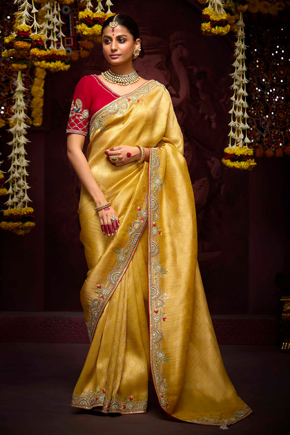 Yellow Shaded Pure Banarasi Kanjivaram Fabric With Heavy Work Border Saree