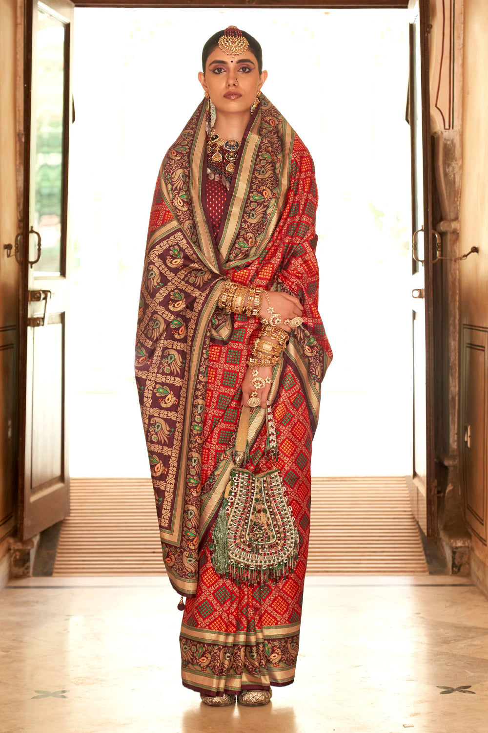 Exclusive Banarasi printed silk saree with elegant gold printed work