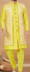 Exclusive Contrasting yellow Thread and Detailed Embroidery Work Indo Western, Sherwani | Indian Traditional Mens Wear