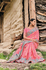 Premium Pink Latest designer heavy saree with detailed hand and embroidery work